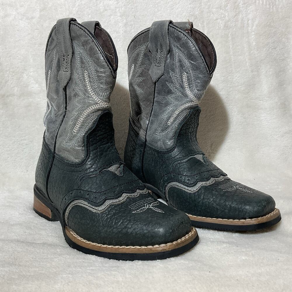 Caballo Dorado Youth Size 9.5 Black Leather Western Cowboy Boots Square Toe